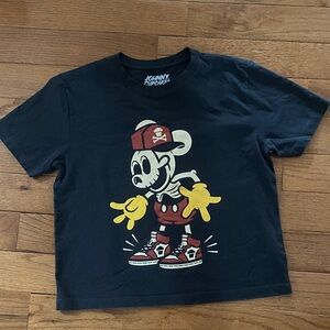 NWT Johnny Cupcakes Mickey Mouse Skeleton Graphic Crop Tee XS Gray Disney Street